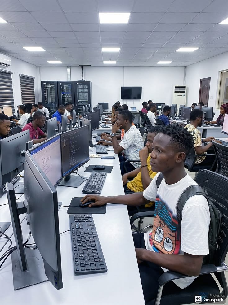 Students coding in GlamArena Tech computer lab